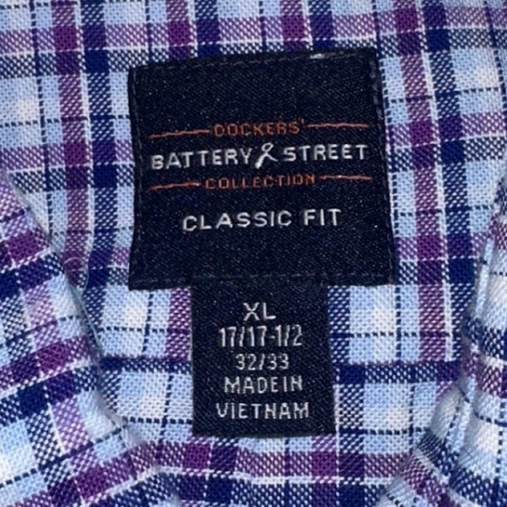 Dockers Battery & Street Shirt Mens XL Purple Blue Plaid Stretch Fit - Picture 8 of 8